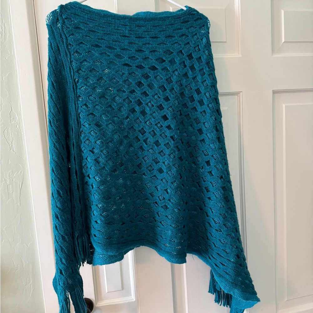 Teal Open-Knit Women's Poncho